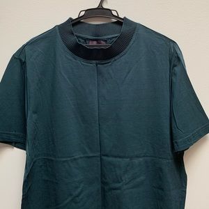 Men’s S Cut & Sew Turquoise Shirt Ribbed Neck NEW